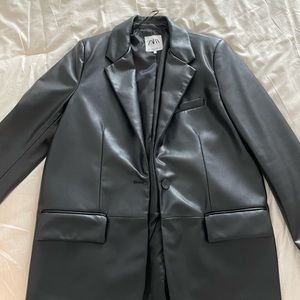 Black Faux Leather Blazer